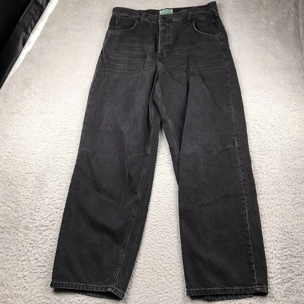 We The Free People Crossroads Straight Jeans Womens 31 (35x30)Washed Black Baggy